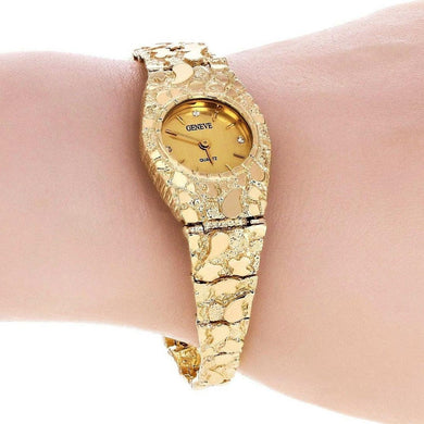 Women's Watch 10k Yellow Gold Nugget Link Bracelet Geneve Wrist Watch with Diamonds 7