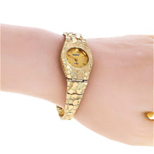 Load image into Gallery viewer, Women&#39;s Watch 10k Yellow Gold Nugget Link Bracelet Geneve Wrist Watch with Diamonds 7&quot; 25.9 grams - Jewelry Store by Erik Rayo
