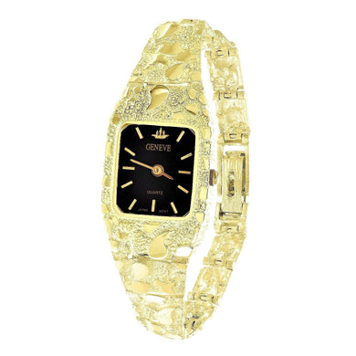 Women's Watch 14k Yellow Gold Nugget Link Bracelet Geneve Wrist Watch 7.5