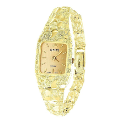 Women's Watch 14k Yellow Gold Solid Nugget Bracelet Link Wrist Band Geneve Watch 7