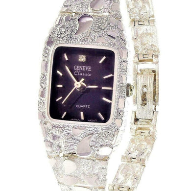 Women's Watch 925 Sterling Silver Nugget Geneve Diamond Watch 6.5