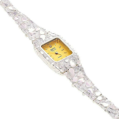 Women's Watch 925 Sterling Silver Nugget Link Geneve Diamond Wrist Watch 6.5-7