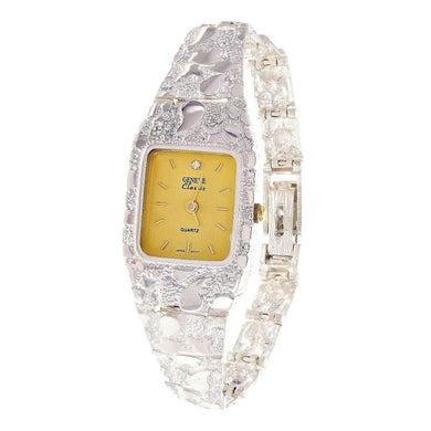 Women's Watch 925 Sterling Silver Nugget Link Geneve Diamond Wrist Watch 7.25-7.75