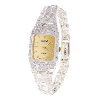 Women's Watch 925 Sterling Silver Nugget Link Geneve Wrist Watch 6.5-7