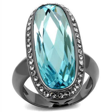 Womens Black Aquamarine Ring Anillo Para Mujer y Ninos Girls 316L Stainless Steel Ring with Top Grade Crystal in Sea Blue Pandora - ErikRayo.com