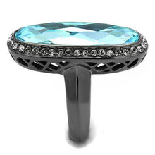 Load image into Gallery viewer, Womens Black Aquamarine Ring Anillo Para Mujer y Ninos Girls Stainless Steel Ring with Top Grade Crystal in Sea Blue Pandora - Jewelry Store by Erik Rayo
