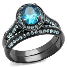 Load image into Gallery viewer, Womens Black Aquamarine Ring Anillo Para Mujer y Ninos Kids 316L Stainless Steel Ring with AAA Grade CZ in Sea Blue Abi - Jewelry Store by Erik Rayo
