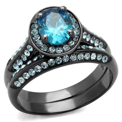 Womens Black Aquamarine Ring Anillo Para Mujer y Ninos Kids 316L Stainless Steel Ring with AAA Grade CZ in Sea Blue Abi - ErikRayo.com