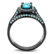 Load image into Gallery viewer, Womens Black Aquamarine Ring Anillo Para Mujer y Ninos Kids 316L Stainless Steel Ring with AAA Grade CZ in Sea Blue Abi - Jewelry Store by Erik Rayo
