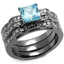 Load image into Gallery viewer, Womens Black Aquamarine Ring Anillo Para Mujer y Ninos Kids 316L Stainless Steel Ring with AAA Grade CZ in Sea Blue Noor - Jewelry Store by Erik Rayo
