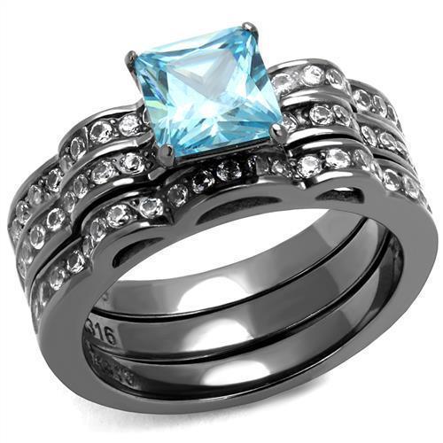 Womens Black Aquamarine Ring Anillo Para Mujer y Ninos Kids 316L Stainless Steel Ring with AAA Grade CZ in Sea Blue Noor - Jewelry Store by Erik Rayo