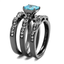 Load image into Gallery viewer, Womens Black Aquamarine Ring Anillo Para Mujer y Ninos Kids 316L Stainless Steel Ring with AAA Grade CZ in Sea Blue Noor - Jewelry Store by Erik Rayo
