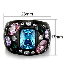 Load image into Gallery viewer, Womens Black Aquamarine Ring Anillo Para Mujer y Ninos Kids 316L Stainless Steel Ring with AAA Grade CZ in Sea Blue Prato - Jewelry Store by Erik Rayo
