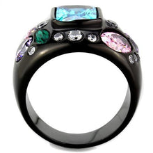 Load image into Gallery viewer, Womens Black Aquamarine Ring Anillo Para Mujer y Ninos Kids 316L Stainless Steel Ring with AAA Grade CZ in Sea Blue Prato - Jewelry Store by Erik Rayo
