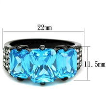 Load image into Gallery viewer, Womens Black Aquamarine Ring Anillo Para Mujer y Ninos Kids 316L Stainless Steel Ring with AAA Grade CZ in Sea Blue Trento - Jewelry Store by Erik Rayo
