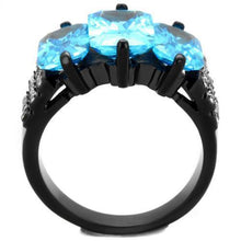 Load image into Gallery viewer, Womens Black Aquamarine Ring Anillo Para Mujer y Ninos Kids 316L Stainless Steel Ring with AAA Grade CZ in Sea Blue Trento - Jewelry Store by Erik Rayo
