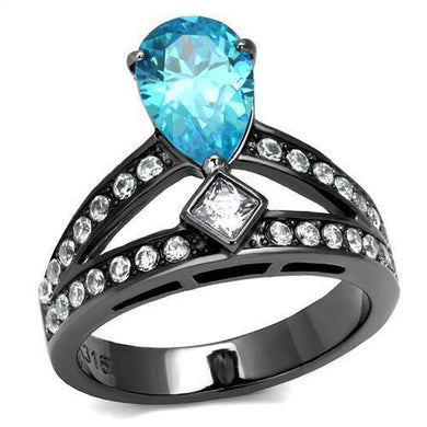 Womens Black Aquamarine Ring Anillo Para Mujer y Ninos Kids 316L Stainless Steel Ring with AAA Grade CZ in Sea Blue Youra - Jewelry Store by Erik Rayo