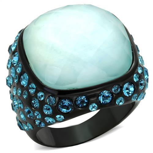 Womens Black Aquamarine Ring Anillo Para Mujer y Ninos Kids 316L Stainless Steel Ring with Glass in Sea Blue Torcello - Jewelry Store by Erik Rayo