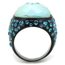 Load image into Gallery viewer, Womens Black Aquamarine Ring Anillo Para Mujer y Ninos Kids 316L Stainless Steel Ring with Glass in Sea Blue Torcello - Jewelry Store by Erik Rayo
