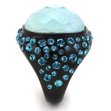 Load image into Gallery viewer, Womens Black Aquamarine Ring Anillo Para Mujer y Ninos Kids 316L Stainless Steel Ring with Glass in Sea Blue Torcello - Jewelry Store by Erik Rayo
