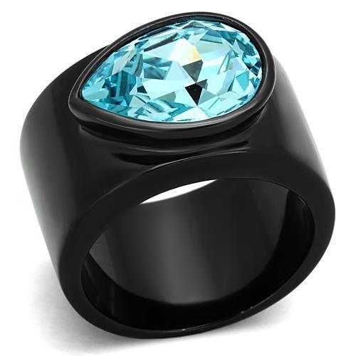 Womens Black Aquamarine Ring Anillo Para Mujer y Ninos Kids 316L Stainless Steel Ring with Top Grade Crystal in Light Sapphire Rome - Jewelry Store by Erik Rayo