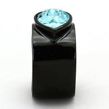 Load image into Gallery viewer, Womens Black Aquamarine Ring Anillo Para Mujer y Ninos Kids 316L Stainless Steel Ring with Top Grade Crystal in Light Sapphire Rome - Jewelry Store by Erik Rayo

