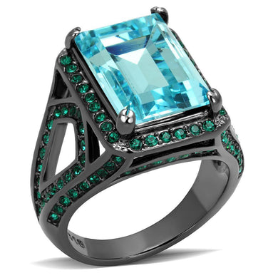 Womens Black Aquamarine Ring Anillo Para Mujer y Ninos Kids 316L Stainless Steel Ring with Top Grade Crystal in Sea Blue Alima - ErikRayo.com