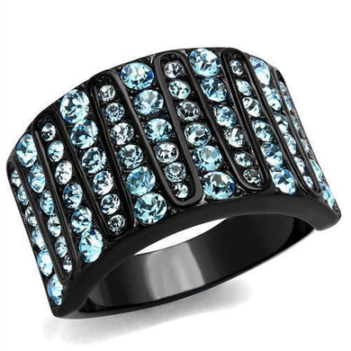 Womens Black Aquamarine Ring Anillo Para Mujer y Ninos Kids 316L Stainless Steel Ring with Top Grade Crystal in Sea Blue Balla - Jewelry Store by Erik Rayo