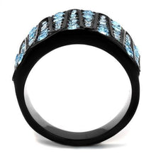 Load image into Gallery viewer, Womens Black Aquamarine Ring Anillo Para Mujer y Ninos Kids 316L Stainless Steel Ring with Top Grade Crystal in Sea Blue Balla - Jewelry Store by Erik Rayo
