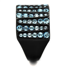 Load image into Gallery viewer, Womens Black Aquamarine Ring Anillo Para Mujer y Ninos Kids 316L Stainless Steel Ring with Top Grade Crystal in Sea Blue Balla - Jewelry Store by Erik Rayo
