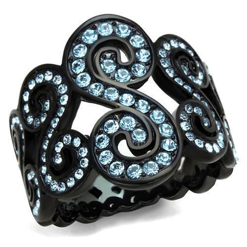 Womens Black Aquamarine Ring Anillo Para Mujer y Ninos Kids 316L Stainless Steel Ring with Top Grade Crystal in Sea Blue Eliza - Jewelry Store by Erik Rayo
