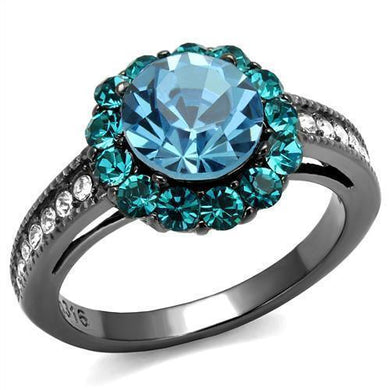Womens Black Aquamarine Ring Anillo Para Mujer y Ninos Kids 316L Stainless Steel Ring with Top Grade Crystal in Sea Blue Lillia - Jewelry Store by Erik Rayo