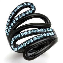 Load image into Gallery viewer, Womens Black Aquamarine Ring Anillo Para Mujer y Ninos Kids 316L Stainless Steel Ring with Top Grade Crystal in Sea Blue Livorno - Jewelry Store by Erik Rayo
