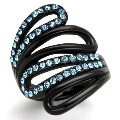 Womens Black Aquamarine Ring Anillo Para Mujer y Ninos Kids 316L Stainless Steel Ring with Top Grade Crystal in Sea Blue Livorno - ErikRayo.com