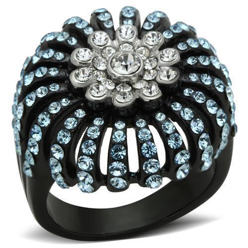 Womens Black Aquamarine Ring Anillo Para Mujer y Ninos Kids 316L Stainless Steel Ring with Top Grade Crystal in Sea Blue Vicenza - Jewelry Store by Erik Rayo