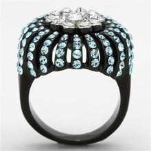 Load image into Gallery viewer, Womens Black Aquamarine Ring Anillo Para Mujer y Ninos Kids 316L Stainless Steel Ring with Top Grade Crystal in Sea Blue Vicenza - Jewelry Store by Erik Rayo
