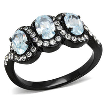 Load image into Gallery viewer, Womens Black Aquamarine Ring Anillo Para Mujer y Ninos Kids Stainless Steel Ring with AAA Grade CZ in Sea Blue Esta - ErikRayo.com
