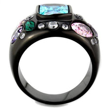 Load image into Gallery viewer, Womens Black Aquamarine Ring Anillo Para Mujer Stainless Steel Ring with AAA Grade CZ in Sea Blue Prato - Jewelry Store by Erik Rayo
