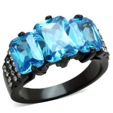 Load image into Gallery viewer, Womens Black Aquamarine Ring Anillo Para Mujer Stainless Steel Ring with AAA Grade CZ in Sea Blue Trento - Jewelry Store by Erik Rayo
