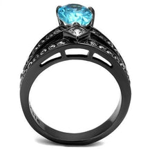 Load image into Gallery viewer, Womens Black Aquamarine Ring Anillo Para Mujer y Ninos Kids Stainless Steel Ring with AAA Grade CZ in Sea Blue Youra - Jewelry Store by Erik Rayo
