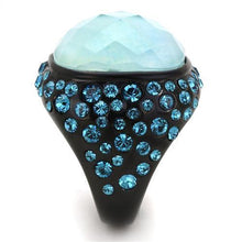 Load image into Gallery viewer, Womens Black Aquamarine Ring Anillo Para Mujer Stainless Steel Ring with Glass in Sea Blue Torcello - Jewelry Store by Erik Rayo
