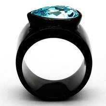 Load image into Gallery viewer, Womens Black Aquamarine Ring Anillo Para Mujer Stainless Steel Ring with Top Grade Crystal in Light Sapphire Rome - Jewelry Store by Erik Rayo

