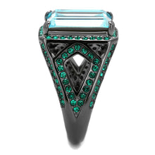 Load image into Gallery viewer, Womens Black Aquamarine Ring Anillo Para Mujer y Ninos Kids Stainless Steel Ring with Top Grade Crystal in Sea Blue Alima - ErikRayo.com
