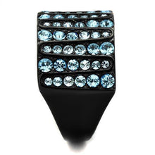 Load image into Gallery viewer, Womens Black Aquamarine Ring Anillo Para Mujer Stainless Steel Ring with Top Grade Crystal in Sea Blue Balla - Jewelry Store by Erik Rayo
