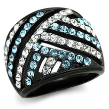 Load image into Gallery viewer, Womens Black Aquamarine Ring Anillo Para Mujer Stainless Steel Ring with Top Grade Crystal in Sea Blue Belluno - Jewelry Store by Erik Rayo
