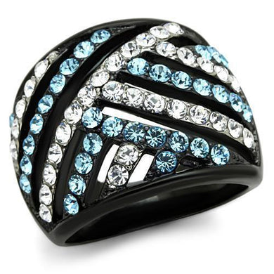Womens Black Aquamarine Ring Anillo Para Mujer Stainless Steel Ring with Top Grade Crystal in Sea Blue Belluno - Jewelry Store by Erik Rayo