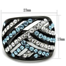 Load image into Gallery viewer, Womens Black Aquamarine Ring Anillo Para Mujer Stainless Steel Ring with Top Grade Crystal in Sea Blue Belluno - Jewelry Store by Erik Rayo
