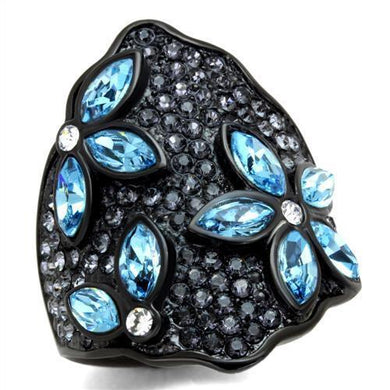 Womens Black Aquamarine Ring Anillo Para Mujer Stainless Steel Ring with Top Grade Crystal in Sea Blue Lucca - Jewelry Store by Erik Rayo