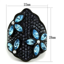 Load image into Gallery viewer, Womens Black Aquamarine Ring Anillo Para Mujer Stainless Steel Ring with Top Grade Crystal in Sea Blue Lucca - Jewelry Store by Erik Rayo
