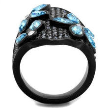 Load image into Gallery viewer, Womens Black Aquamarine Ring Anillo Para Mujer Stainless Steel Ring with Top Grade Crystal in Sea Blue Lucca - Jewelry Store by Erik Rayo
